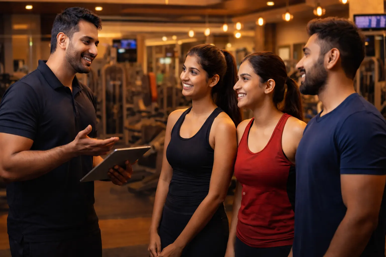 Gym owner greeting happy members at a fitness center - gym member retention strategies